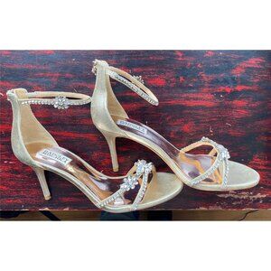 BADGLEY MISCHKA SIZE 8.5, GOLD & RHINESTONE HEELS, WEDDING & SPECIAL EVENT